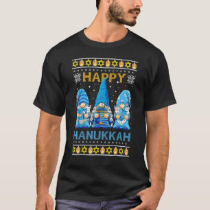 Happy Hanukkah Gnome Gnomies Menorah Pajama Ugly T-Shirt