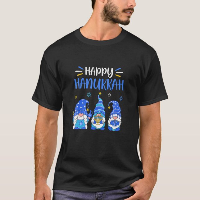 Happy Hanukkah Gnome Menorah Dreidel Christmas Xma T-Shirt (Front)