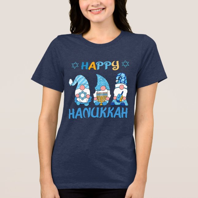 Happy Hanukkah Gnomes Dreidel Menorah Tri-Blend Shirt (Front)