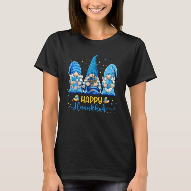 Happy Hanukkah Gnomes Menorah Hanukkah Jewish Holi T-Shirt (Front)