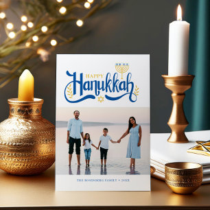 "Happy Hanukkah"  Gold Menorah Holiday Card