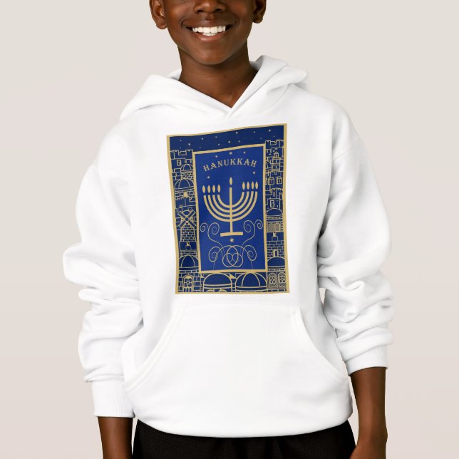 Happy Hanukkah Gold Menorah Jewish Holiday (Front)