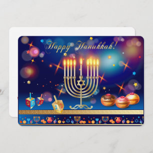 Happy Hanukkah Gold Menorah Jewish Holiday