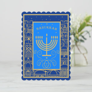 Happy Hanukkah Gold Menorah Jewish Holiday Card