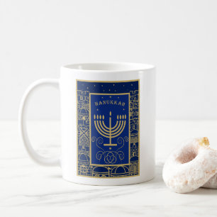 Happy Hanukkah Gold Menorah Jewish Holiday Coffee Mug