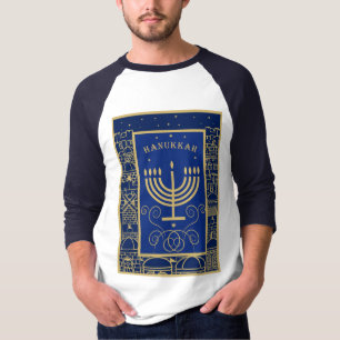 Happy Hanukkah Gold Menorah Jewish Holiday T-Shirt