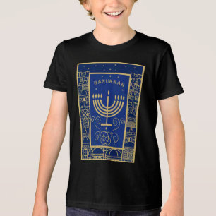 Happy Hanukkah Gold Menorah Jewish Holiday Tri-Blend Shirt