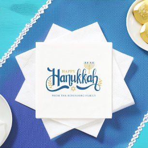 "Happy Hanukkah"  Gold Menorah Napkin