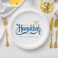 "Happy Hanukkah" Gold Menorah