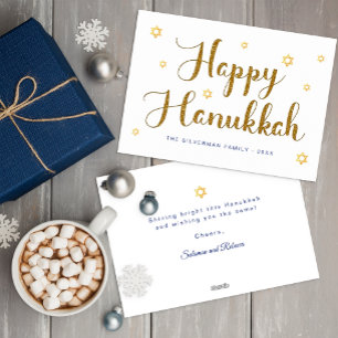 Happy Hanukkah Gold Script Holiday Card