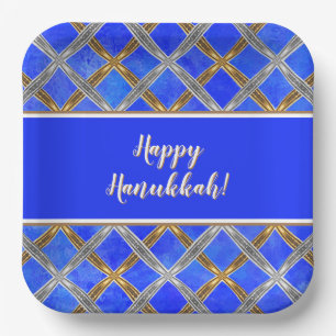 Happy Hanukkah Gold, Silver, and White Laced Paper Plate