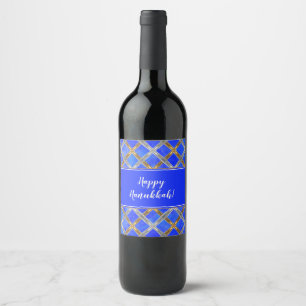 Happy Hanukkah Gold, Silver, and White Laced Wine Label