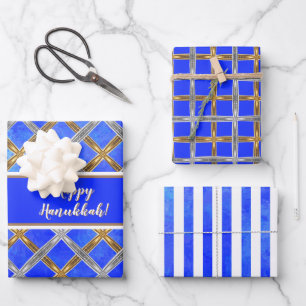 Happy Hanukkah Gold, Silver, and White Laced Wrapping Paper Sheet