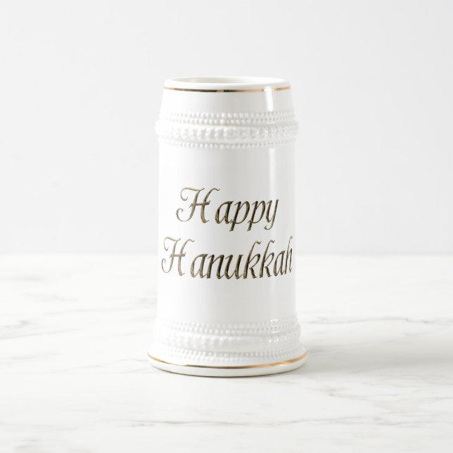 Happy Hanukkah Gold Typography Elegant Chanukah Beer Stein (Center)