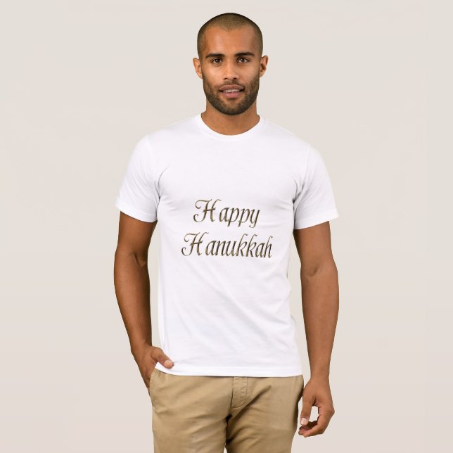 Happy Hanukkah Gold Typography Elegant Chanukah T-Shirt (Front Full)