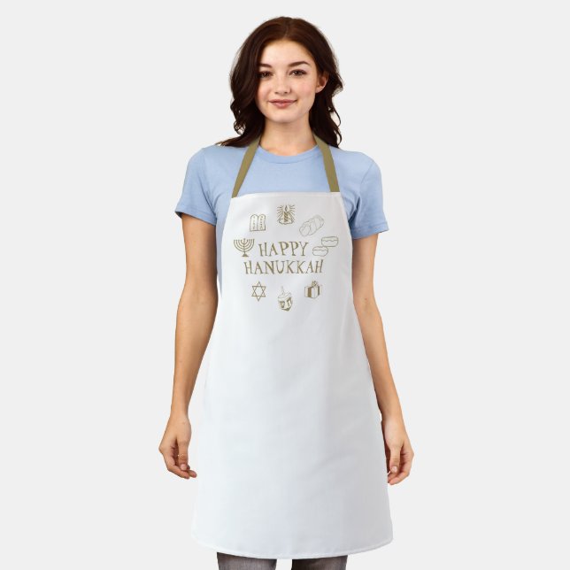 Happy Hanukkah gold white custom cute Apron (Worn)