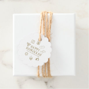 Happy Hanukkah gold white custom family name Favour Tags