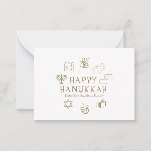 Happy Hanukkah gold white custom name Card (Front)