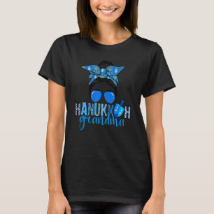 Happy Hanukkah Grandma Messy Bun Jewish Christmas T-Shirt