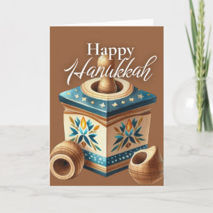 Happy Hanukkah Greeting Card - Dreidel Blue Gold