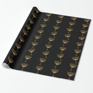 Happy Hanukkah greeting with Golden Menorah Wrapping Paper