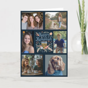 HAPPY HANUKKAH Hand-Drawn CUSTOM 6 PHOTO Folded Holiday Card