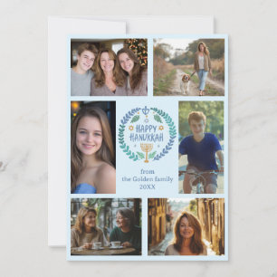 HAPPY HANUKKAH Hand-Drawn CUSTOM 6 PHOTO  Holiday Card
