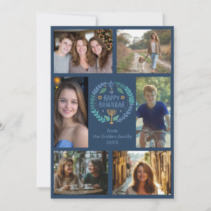 HAPPY HANUKKAH Hand-Drawn CUSTOM 6 PHOTO  Holiday Card