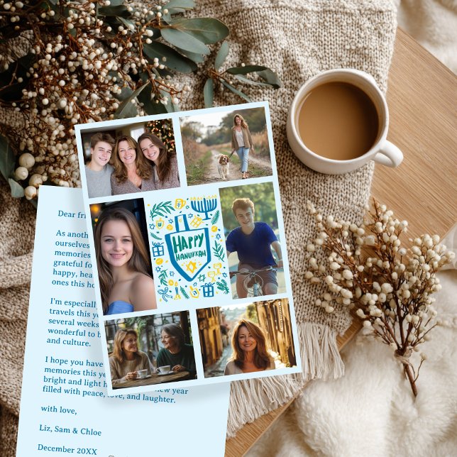 HAPPY HANUKKAH Hand-Drawn CUSTOM 6 PHOTO  Holiday Card (HAPPY HANUKKAH Hand-Drawn CUSTOM 6 PHOTO Collage Holiday Card / digital download
)