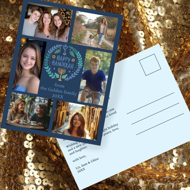 HAPPY HANUKKAH Hand-Drawn CUSTOM 6 PHOTO Holiday Postcard (HAPPY HANUKKAH Hand-Drawn CUSTOM 6 PHOTO Holiday Postcard
)
