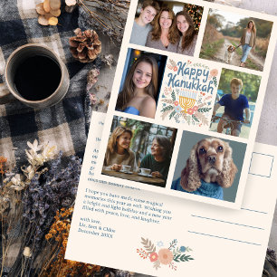 HAPPY HANUKKAH Hand-Drawn CUSTOM 6 PHOTO  Holiday Postcard