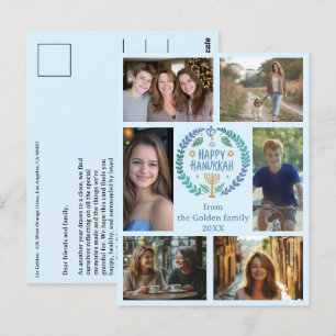 HAPPY HANUKKAH Hand-Drawn CUSTOM 6 PHOTO Holiday Postcard
