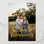 Happy Hanukkah Hand drawn Leaves Snow Photo<br><div class="desc">Stylish,  elegant and personalised; featuring your photo with handwritten styled type accented by hand drawn pine leaves and berries. The back features a festive snow pattern.</div>