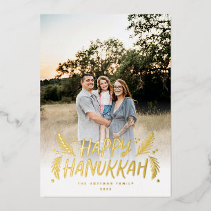 Happy Hanukkah Hand drawn Leaves Snow Photo