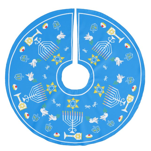 Happy Hanukkah Holiday Brushed Polyester Tree Skirt (Front)