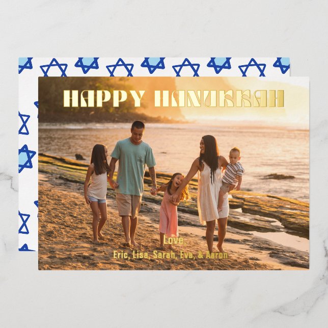 Happy Hanukkah Holiday Card Modern Family Photo  (Front/Back)