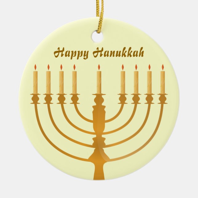 Happy Hanukkah Holiday Ceramic Tree Decoration (Front)