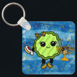 Happy Hanukkah Holiday Pickle    Key Ring<br><div class="desc">Cute holiday pickle all decked out for Hanukkah. Collect all our funny holiday pickles!</div>