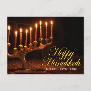 Happy Hanukkah - Illuminated Nine Candle Menorah Holiday Postcard