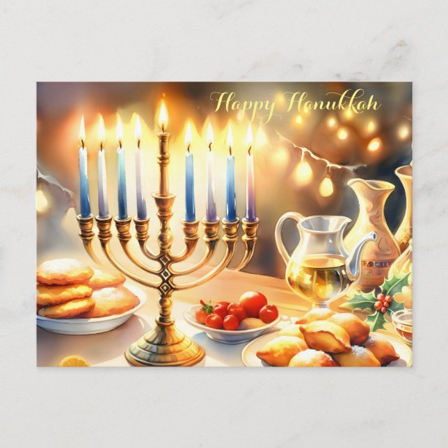 Happy Hanukkah Invitation Postcard (Front)
