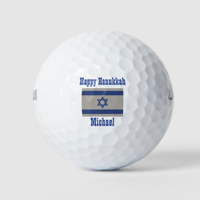 Happy Hanukkah Israel Flag Custom Name Golf Balls (Front)