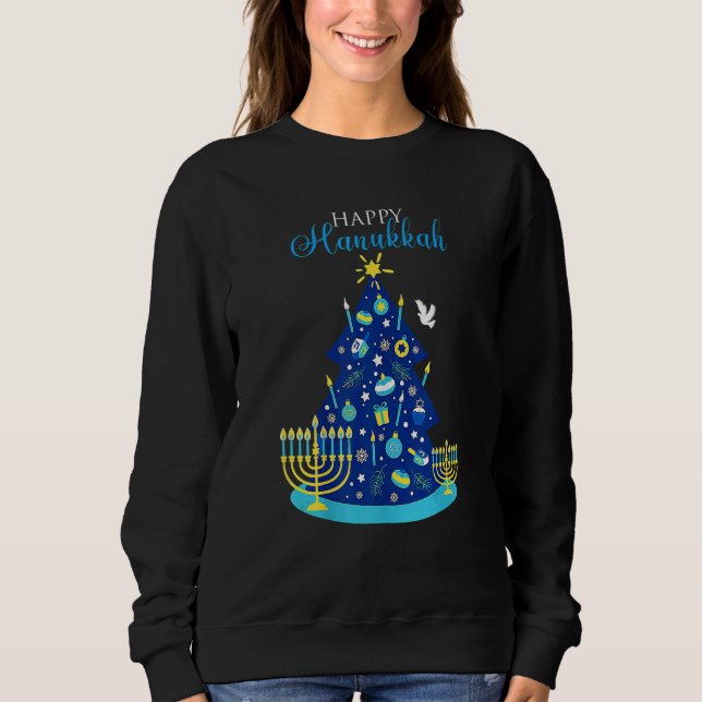 Happy Hanukkah Jewish Chanukah Christmas Tree Sweatshirt (Front)
