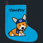 Happy Hanukkah Jewish Corgi Corgis Dog Puppy Large Christmas Stocking<br><div class="desc">I love Hanukkah and Corgi dogs. Corgis are so cute with their short little legs.  That's why I made a Hanukkah Corgi. Thank you for looking at Happy Food designs! Berenice Limon ©. www.zazzle.com/kitteh03* for more designs!</div>