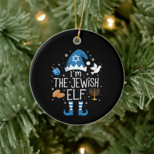 Happy Hanukkah Jewish Elf Family Group Christmas Ceramic Tree Decoration
