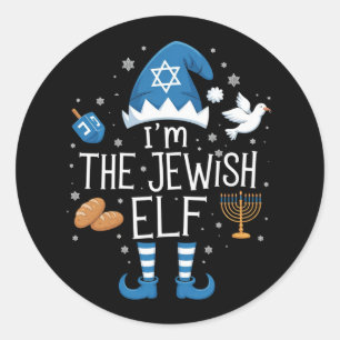 Happy Hanukkah Jewish Elf Family Group Christmas  Classic Round Sticker