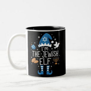 Happy Hanukkah Jewish Elf Family Group Christmas Two-Tone Coffee Mug
