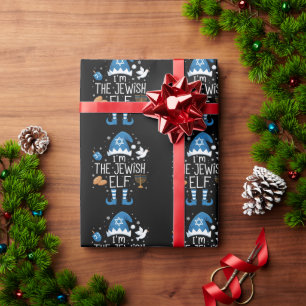 Happy Hanukkah Jewish Elf Family Group Christmas Wrapping Paper