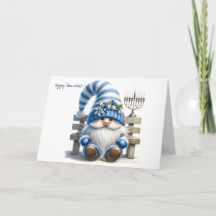 Happy Hanukkah Jewish Gnome with Menorah Card