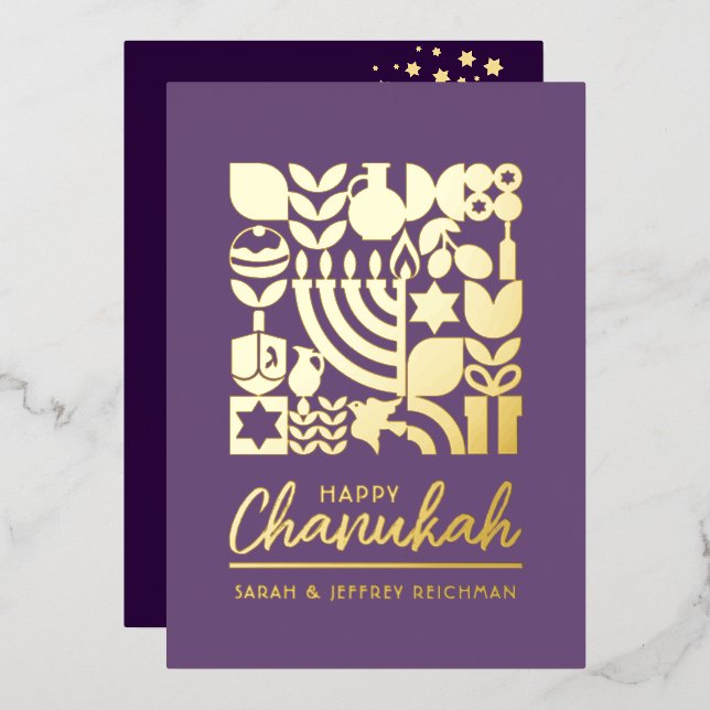 Happy Hanukkah Jewish Greeting Foil Holiday Card (Front/Back)