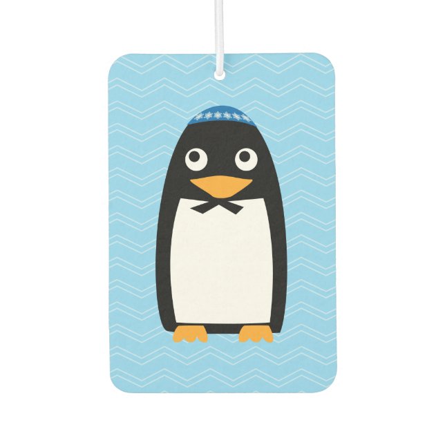 Happy Hanukkah Jewish Penguin Yarmulke Car Air Freshener (Front)